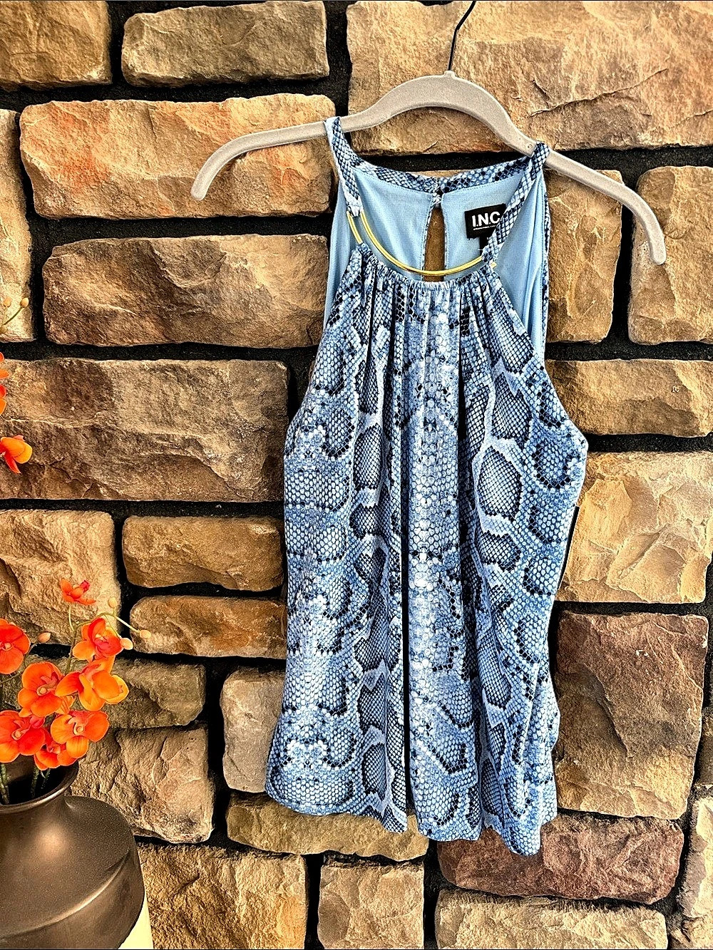INC Blue Animal Print Blouse